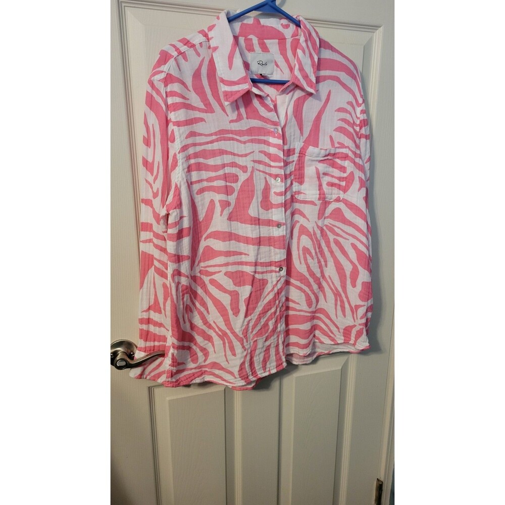Rails Ellis Pink Tiger Organic Cotton Gauze Button Up Shirt Womens 2X